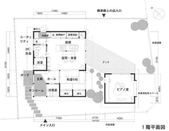 玄関脇のコーナープラン図面