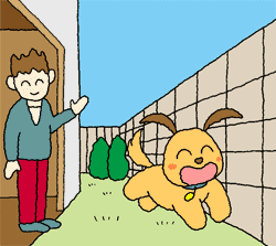 庭を走る犬イラスト